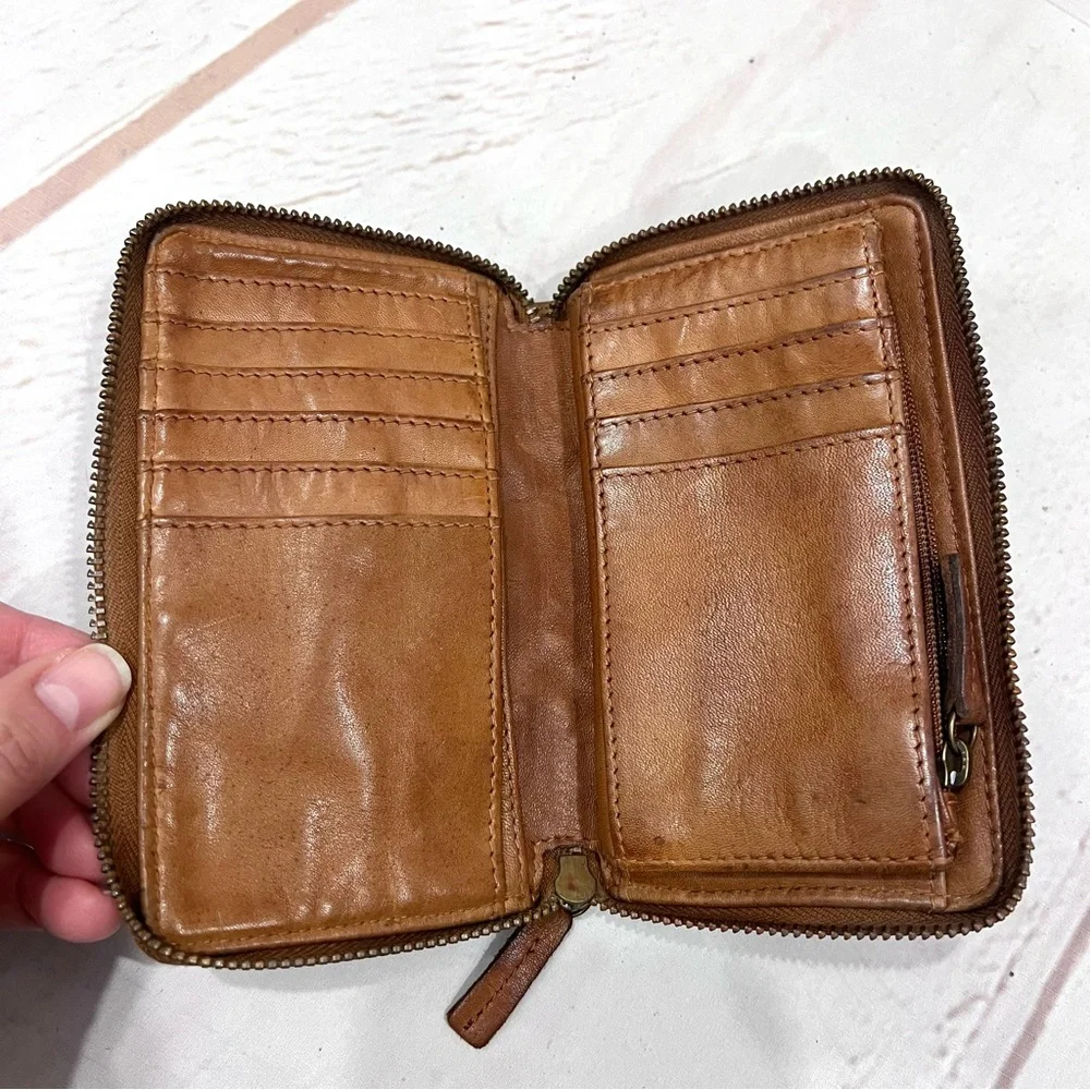Vintage Boho Genuine Leather Laser Cut Medallion Mandala Zip Around Wallet